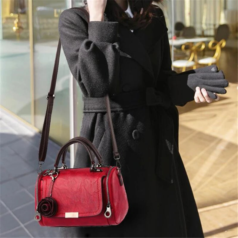 Fashion Women Shoulder Bag with Flower Pendant Ladies Totes Party Purse Boston Handbag Casual Female Messenger Crossbody Bags