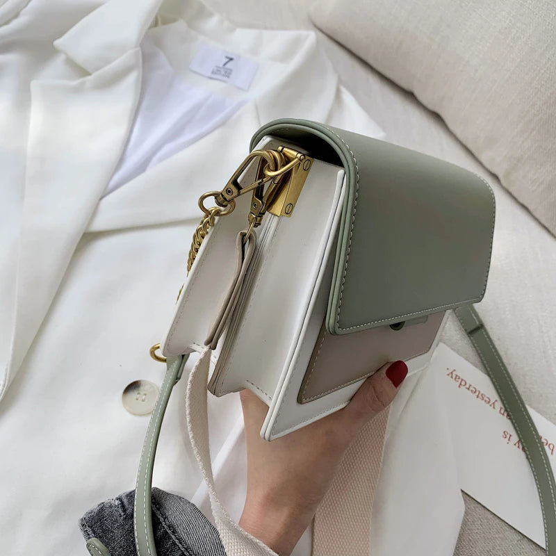 Contrast color Leather Crossbody Bags For Women Travel Handbag Fashion Simple Shoulder Messenger Bag Ladies Small Flap Bag