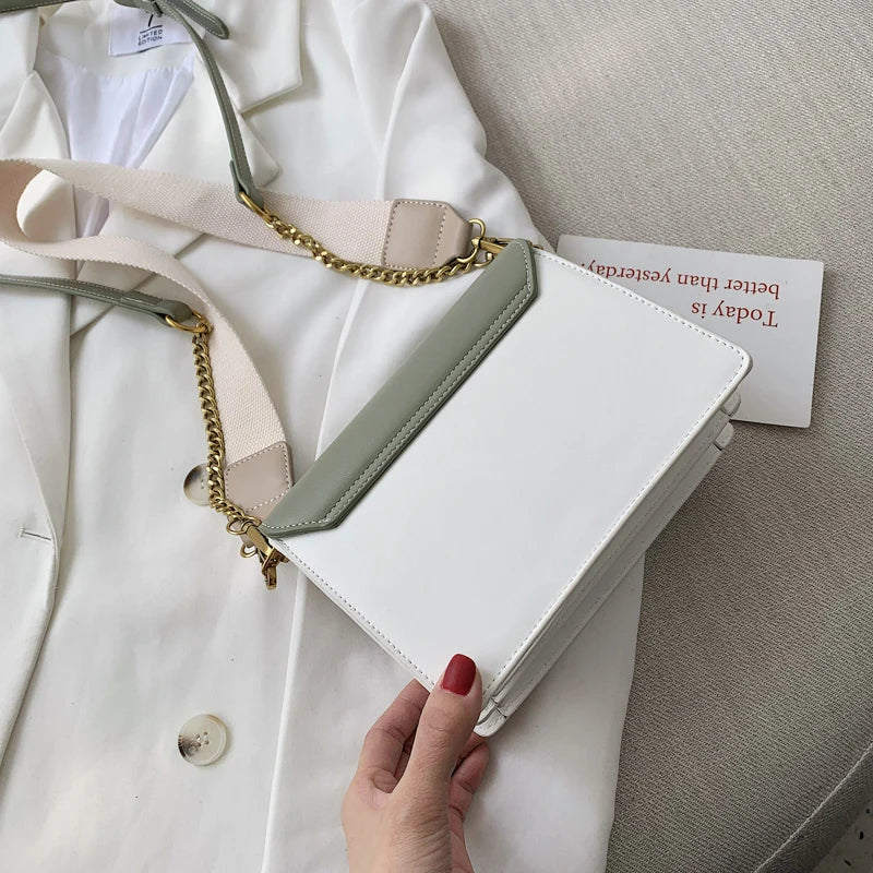 Contrast color Leather Crossbody Bags For Women Travel Handbag Fashion Simple Shoulder Messenger Bag Ladies Small Flap Bag