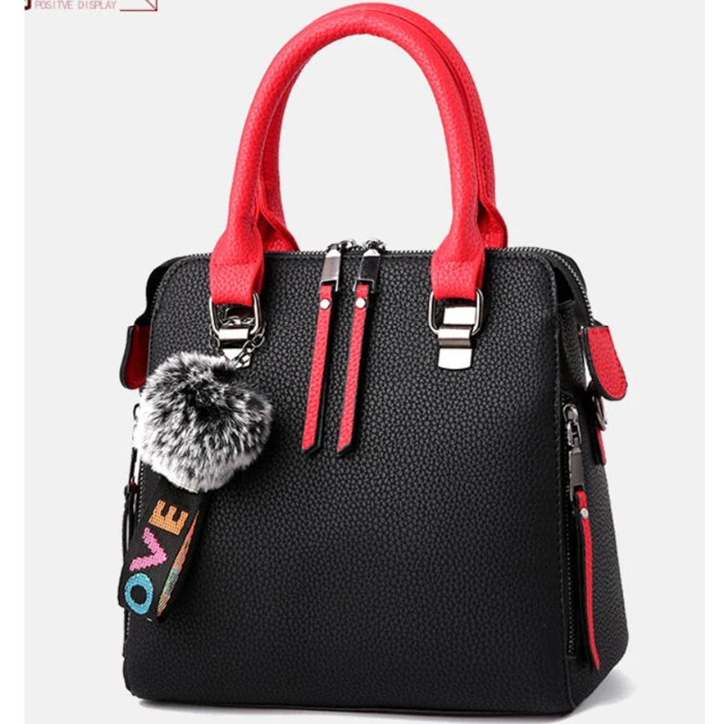 PU Leather Women Messenger Bag Fur Ball Crossbody Flap Bag Female  Shoulder Bag Solid Color Handbags