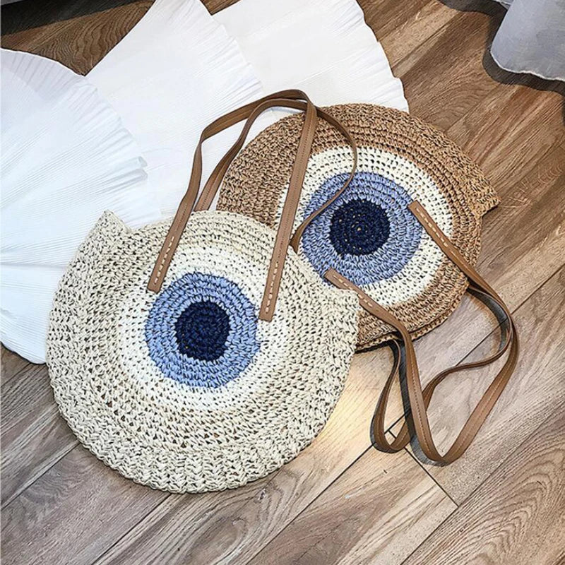 Large Capacity Round Women Fashionable Straw Woven Shoulder Bag Handmade Summer Beach Travel Holiday Women Tote Bags