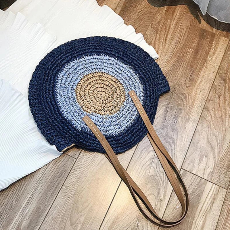 Large Capacity Round Women Fashionable Straw Woven Shoulder Bag Handmade Summer Beach Travel Holiday Women Tote Bags