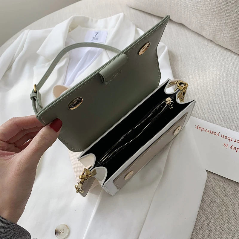 Contrast color Leather Crossbody Bags For Women Travel Handbag Fashion Simple Shoulder Messenger Bag Ladies Small Flap Bag