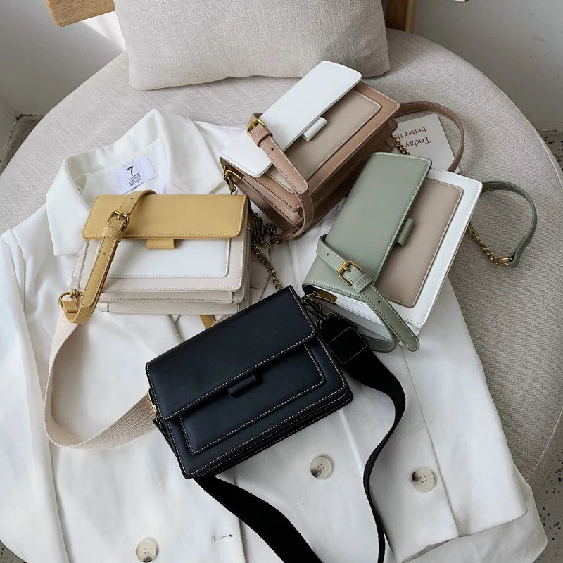 Contrast color Leather Crossbody Bags For Women Travel Handbag Fashion Simple Shoulder Messenger Bag Ladies Small Flap Bag
