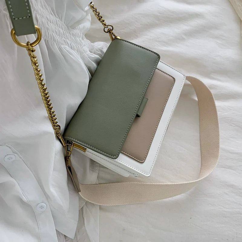 Contrast color Leather Crossbody Bags For Women Travel Handbag Fashion Simple Shoulder Messenger Bag Ladies Small Flap Bag