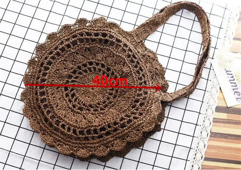 Bohemian Straw Bags for Women Circle Beach Handbags Summer Rattan Shoulder Bags Handmade Knitted Travel Big Totes Bag New