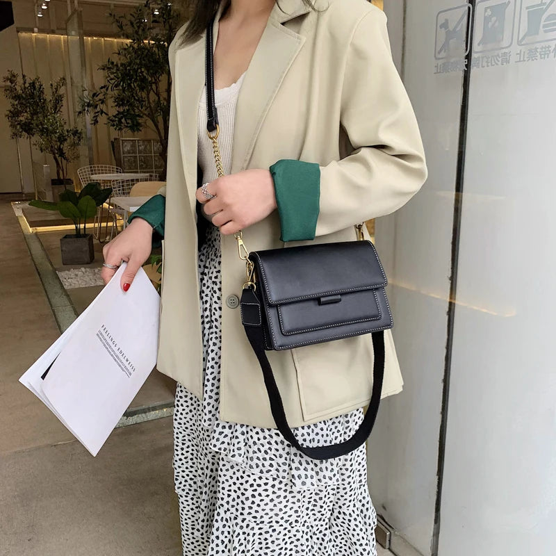 Contrast color Leather Crossbody Bags For Women Travel Handbag Fashion Simple Shoulder Messenger Bag Ladies Small Flap Bag