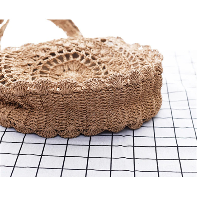 Bohemian Straw Bags for Women Circle Beach Handbags Summer Rattan Shoulder Bags Handmade Knitted Travel Big Totes Bag New