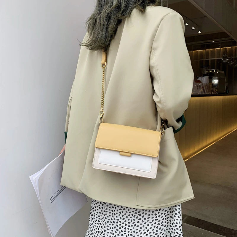Contrast color Leather Crossbody Bags For Women Travel Handbag Fashion Simple Shoulder Messenger Bag Ladies Small Flap Bag