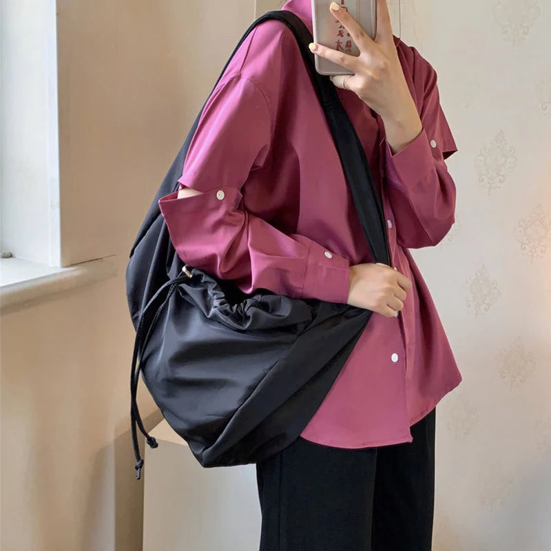 Women Bag New Nylon Bucket Fashion Solid Zipper SOFT Shoulder Bag Purses and Handbags Luxury Designer Black Tote Bag