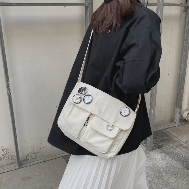 Canvas Crossbody Bags Youth Fashion Casual Large Capacity Ladies Shoulder Bag Solid Color Women Messenger Bag