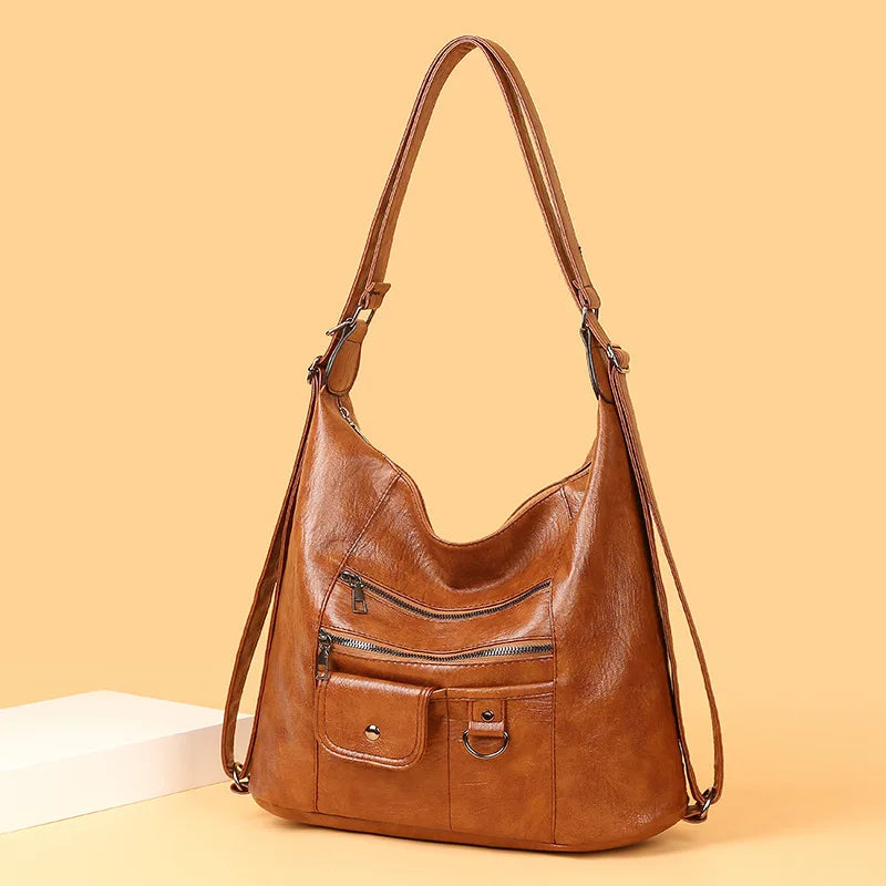 Casual PU Leather Tote Bags for Women Large Capacity Hobo Handbags Retro Patchwork Shoulder Bag Female Crossbody Shopper Bag