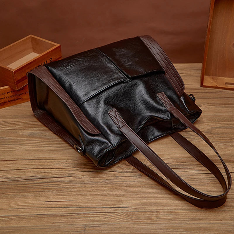 Soft Leather Women's Totes Bags High Capacity Shouldr Bag Luxury Middle-aged Lady Top-handle Bag Casual Armpit Bag Travel Pack