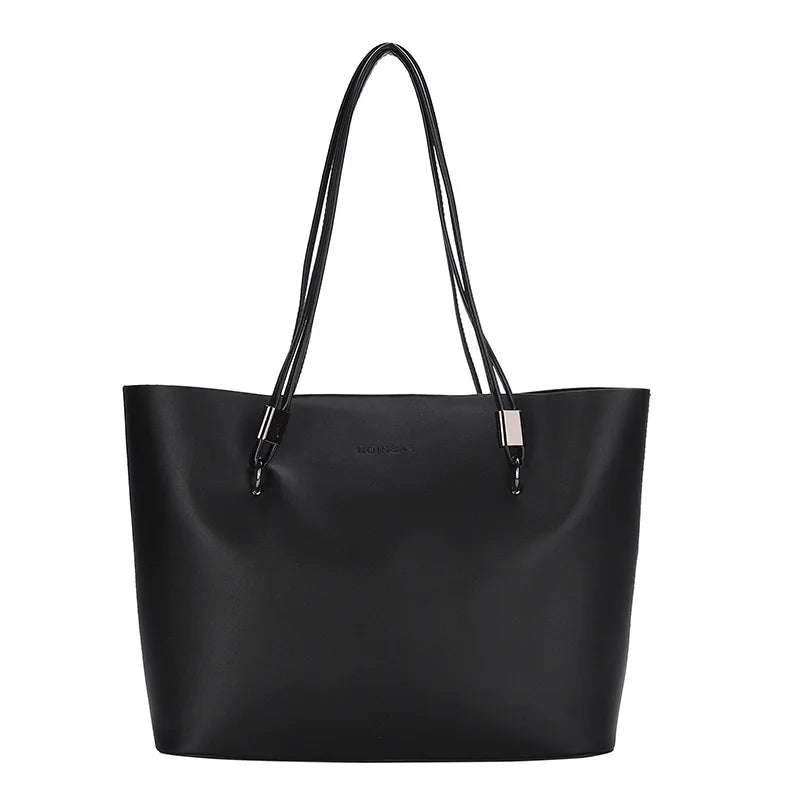 Simple Style Large Capacity Shoulder Bags For Women Solid Color Fashion Pu Leather Handbag Totes Female Shopping Bag Pack