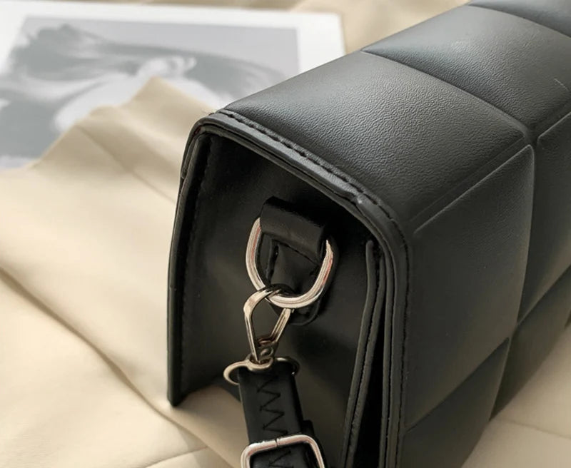 New Solid Color Fashion Shoulder Handbags Female Travel Messenger Bag Plaid Small PU Leather Crossbody Bags For Women