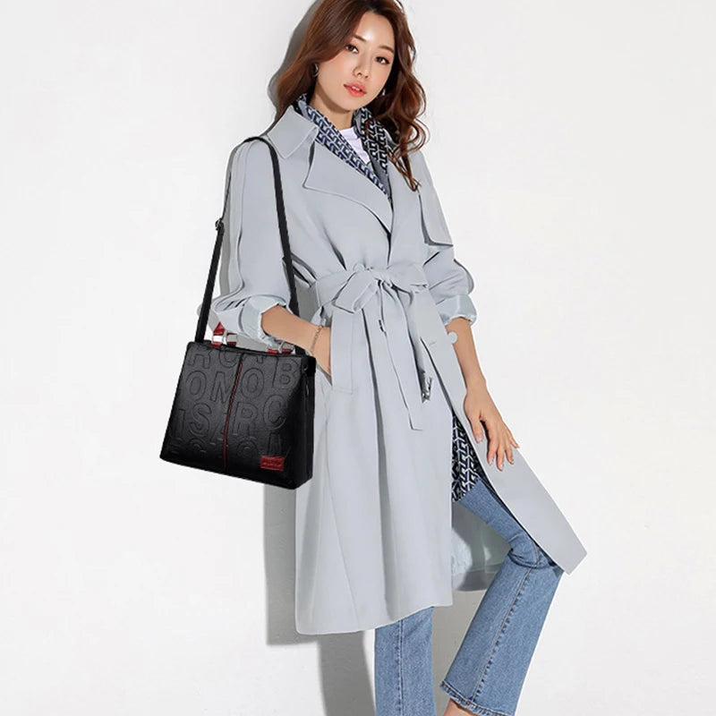 Fashion Letter Handle Bag Women PU Leather Shoulder Bag Large Capacity Handbag Designer Brands Crossbody Bag Lady Purse Femme