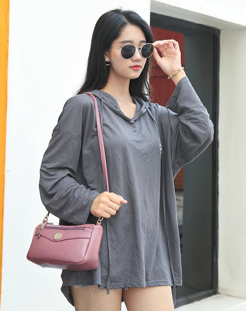 Small Fashion Shoulder Bags for Women Soft Leather mama Handbags Crossbody Messenger Bag Purse Solid Color Clutch