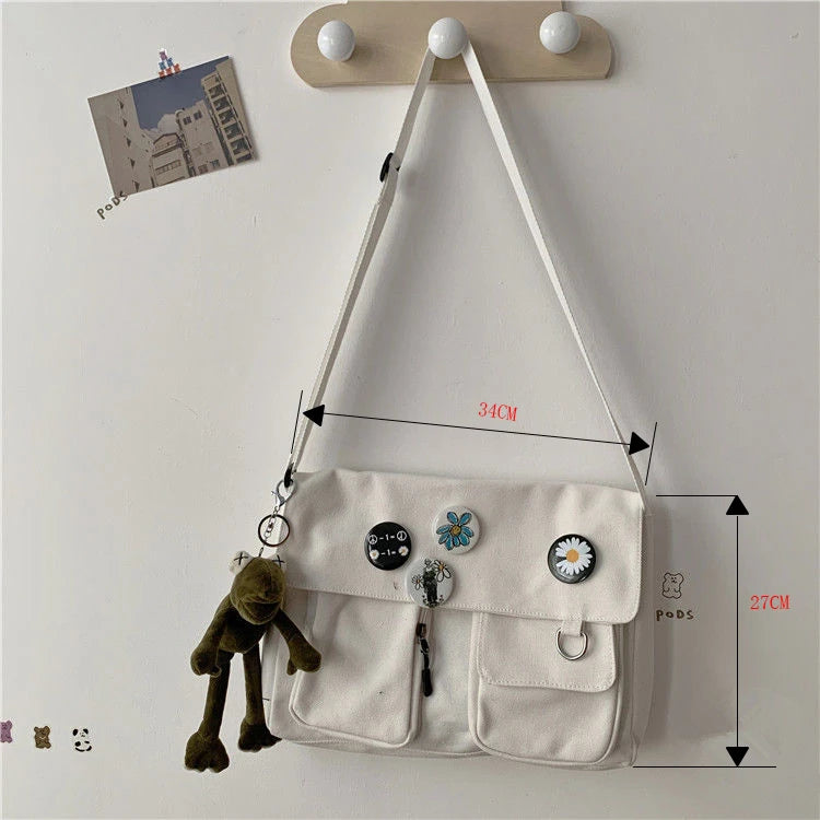 Canvas Crossbody Bags Youth Fashion Casual Large Capacity Ladies Shoulder Bag Solid Color Women Messenger Bag