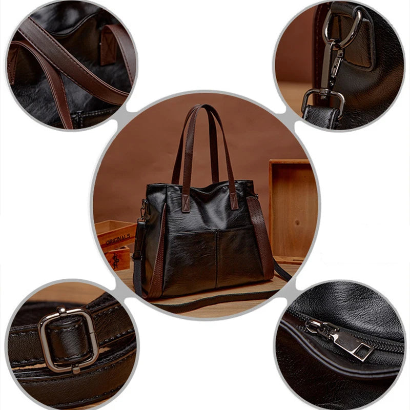Soft Leather Women's Totes Bags High Capacity Shouldr Bag Luxury Middle-aged Lady Top-handle Bag Casual Armpit Bag Travel Pack
