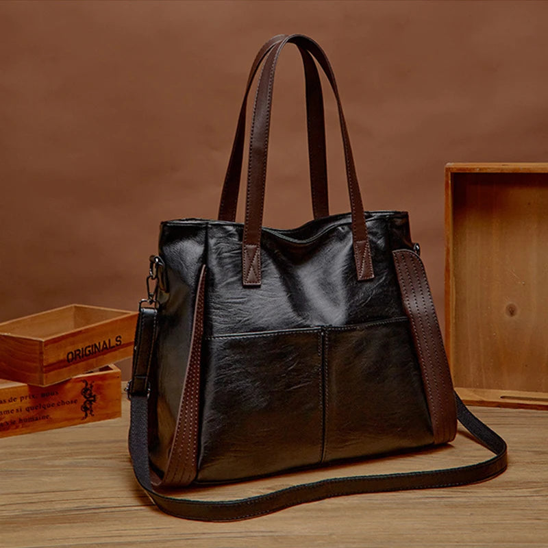 Soft Leather Women's Totes Bags High Capacity Shouldr Bag Luxury Middle-aged Lady Top-handle Bag Casual Armpit Bag Travel Pack