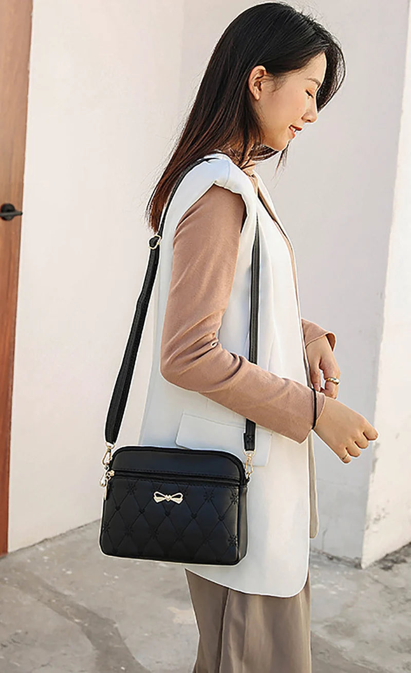New Arrival Simple Shoulder Bags for Women Embroidery Heart Crossbody Purse Female Leather Black Handbag Small Messenger Bag