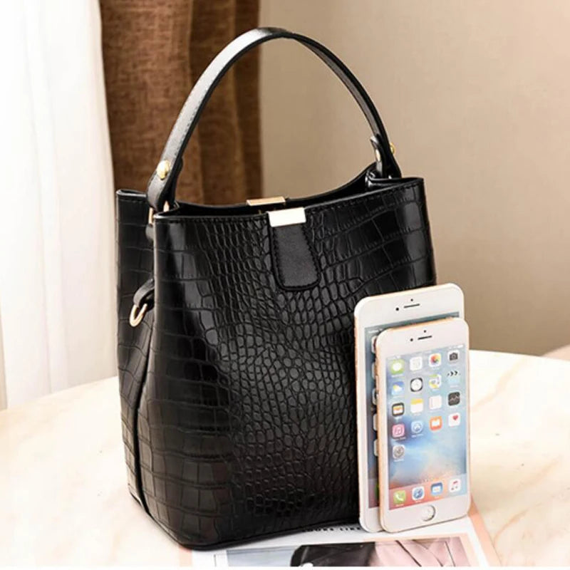 Crocodile Pattern Bucket Shoulder Bag For Women Fashion Brands Female Handbag Large Capacity Lady Crossbody Bag Handbag Purse