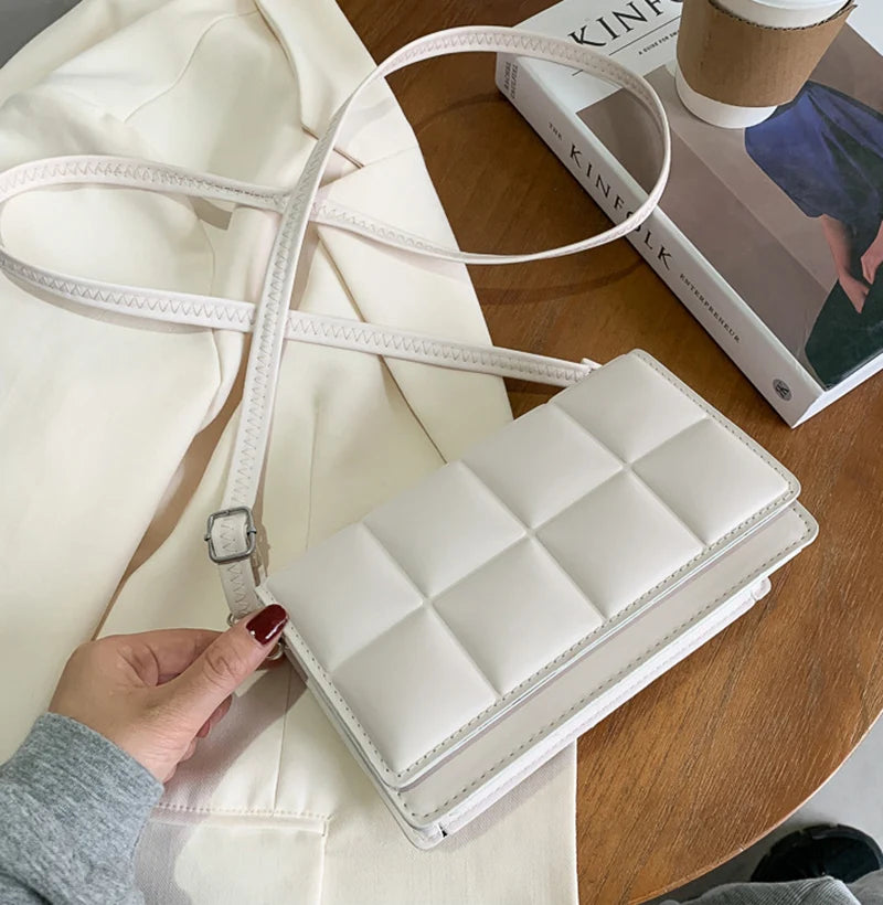 New Solid Color Fashion Shoulder Handbags Female Travel Messenger Bag Plaid Small PU Leather Crossbody Bags For Women