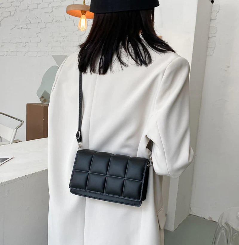 New Solid Color Fashion Shoulder Handbags Female Travel Messenger Bag Plaid Small PU Leather Crossbody Bags For Women