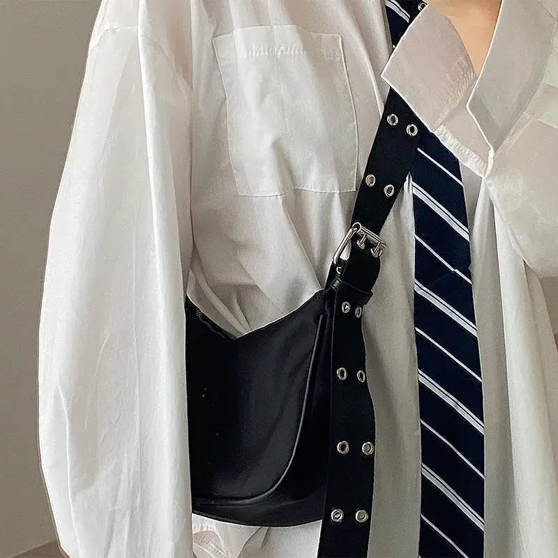 Casual Shoulder Bags For Women Black Waterproof Nylon Crossbody Bag Cool Girls Underarm Handbag Purse