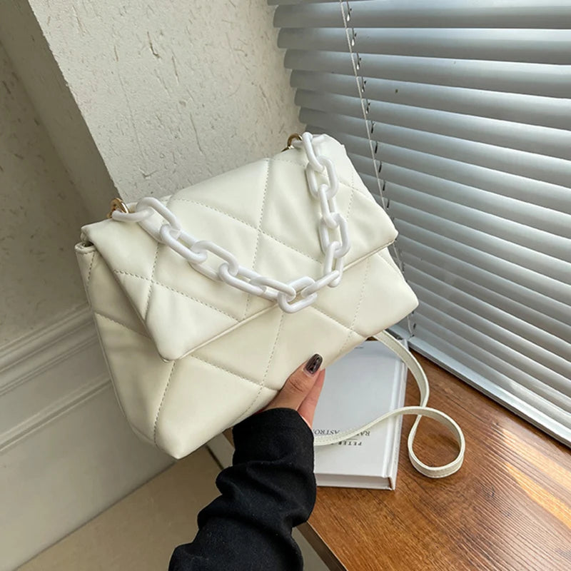 Vintage Pu Leather Shoulder Bags For Women Large Capacity Crossbody Bag Chains Decor Female Messenger Handbags Tote