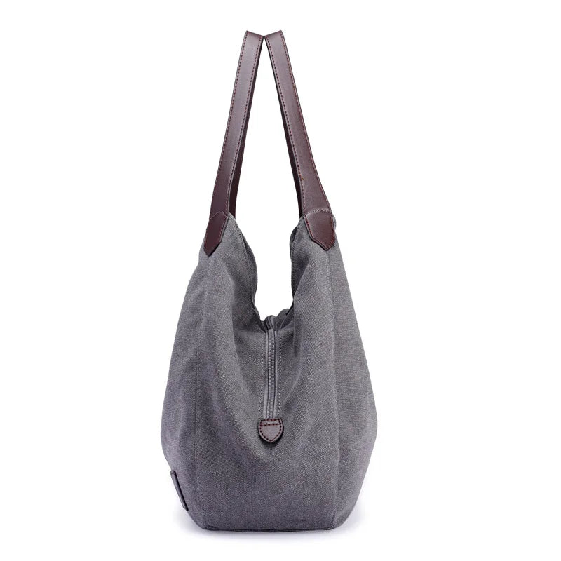 Large Capacity Canvas Shoulder Bag Casual Top-Handle Bag Daily Use Handbag Lady Shopping Totes Travel Bag