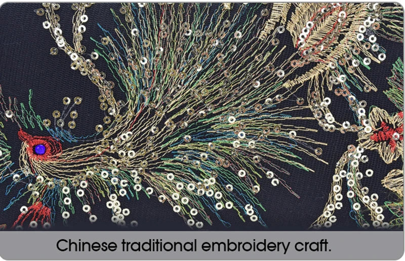 Women Shoulder Bag Handmade Shiny Peacock Embroidered Bohemia Handbag Retro Large Capacity Canvas Tote Shopping Messenger Purse