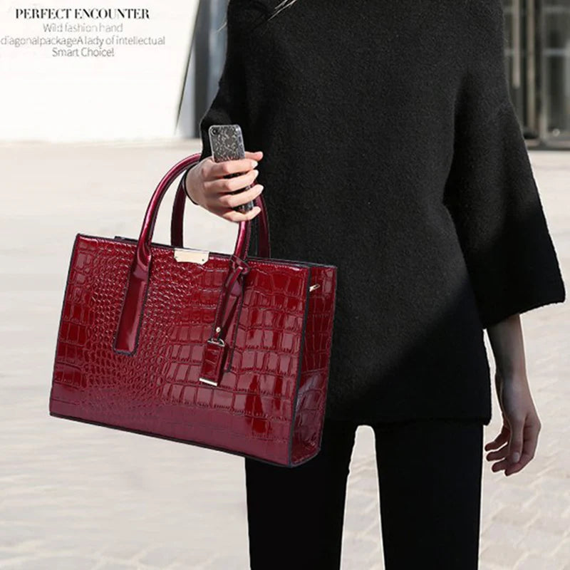 Luxury Handbags Alligator Designer PU Patent Leather Crossbody Bag For Women Tote Retro Ladies Messegner Shoulder Bag Bolsa