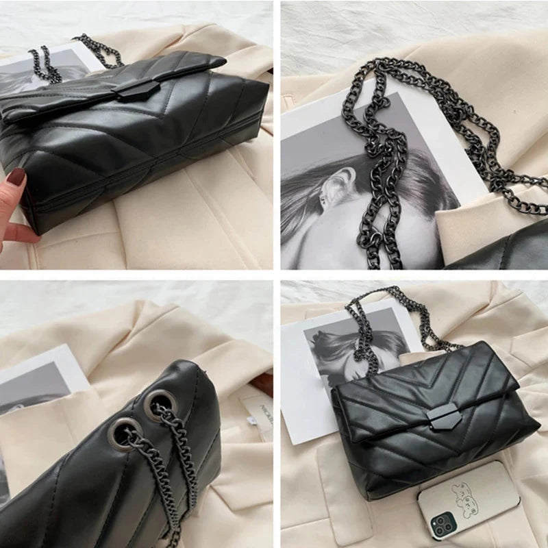 Luxury Chains Shoulder Bag Women PU Leather Armpit Bag Fashion Messenger Bag Small Flap Crossbody Bag Lady Shopping Pouch femme