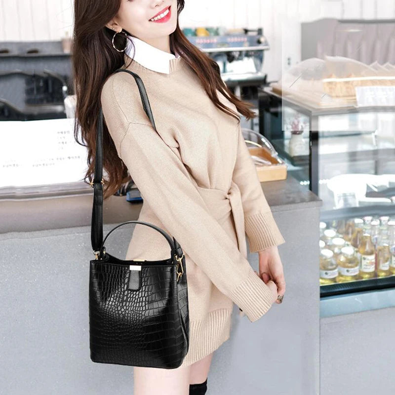 Crocodile Pattern Bucket Shoulder Bag For Women Fashion Brands Female Handbag Large Capacity Lady Crossbody Bag Handbag Purse