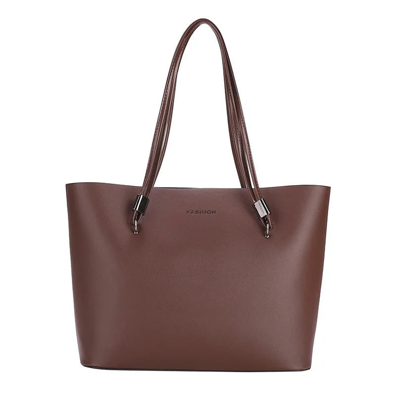 Simple Style Large Capacity Shoulder Bags For Women Solid Color Fashion Pu Leather Handbag Totes Female Shopping Bag Pack