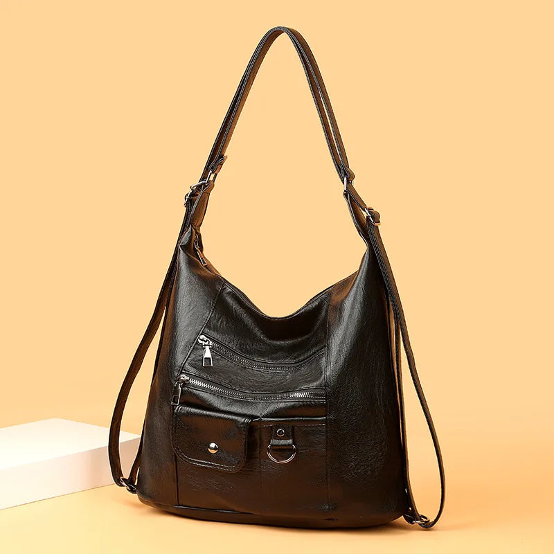 Casual PU Leather Tote Bags for Women Large Capacity Hobo Handbags Retro Patchwork Shoulder Bag Female Crossbody Shopper Bag