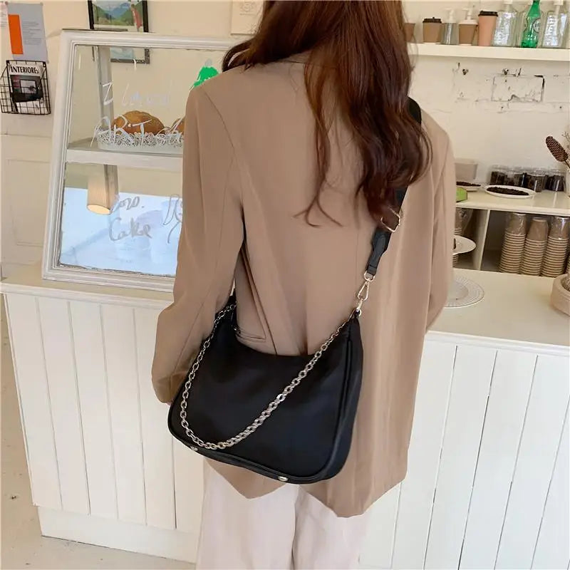 New Arrival Hobo Shoulder Bags for Women Simple Style Black Nylon Crossbody Messenger Bags Purse Female Underarm Handbag