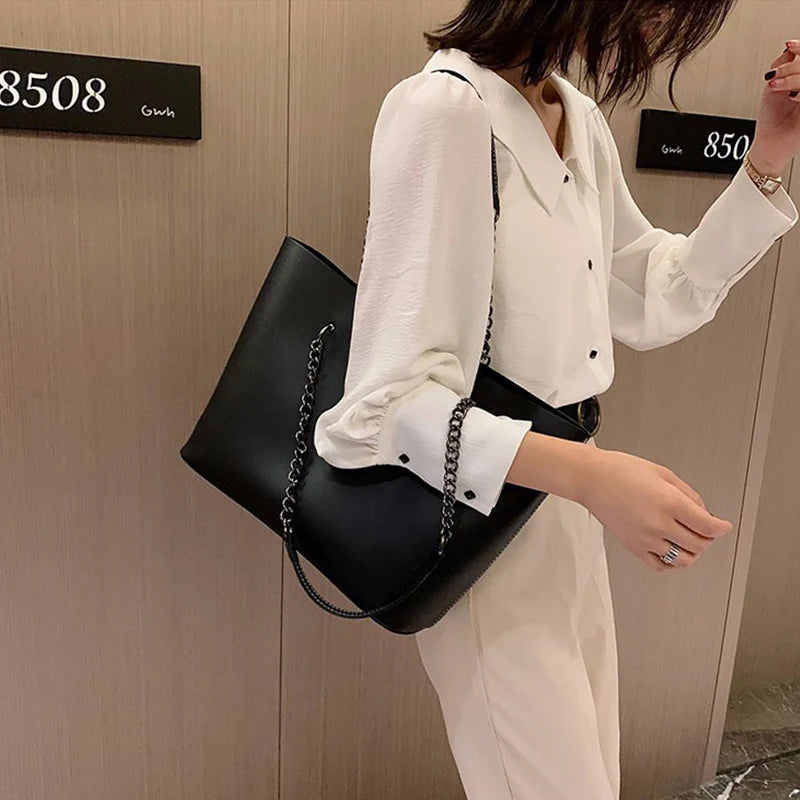 Luxury Designer PU Leather Shoulder Bags For Women Chain Large Capacity Handbags Travel Hand Bag Female Big Tote Bags Bolso