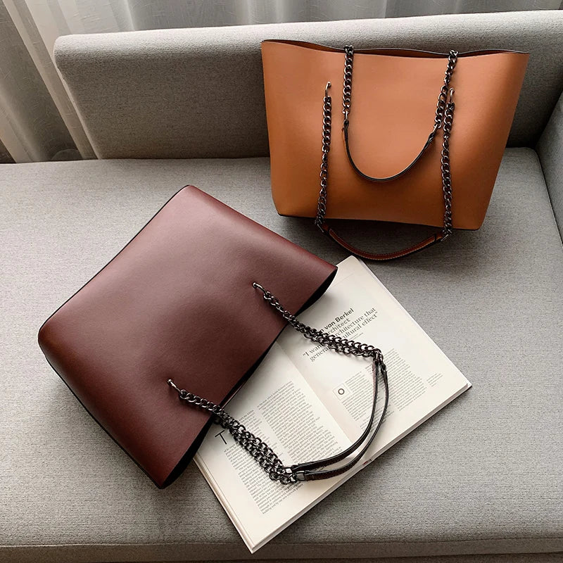 Luxury Designer PU Leather Shoulder Bags For Women Chain Large Capacity Handbags Travel Hand Bag Female Big Tote Bags Bolso
