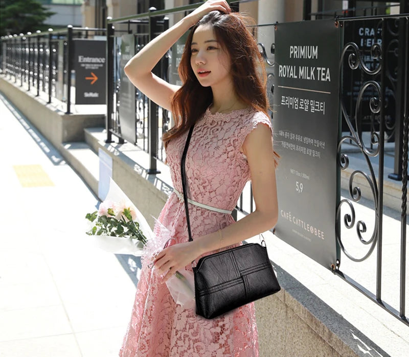 New Casual mama Messenger Bags Crossbody PU Leather Black Handbags for Women Small Shoulder Bag Purse