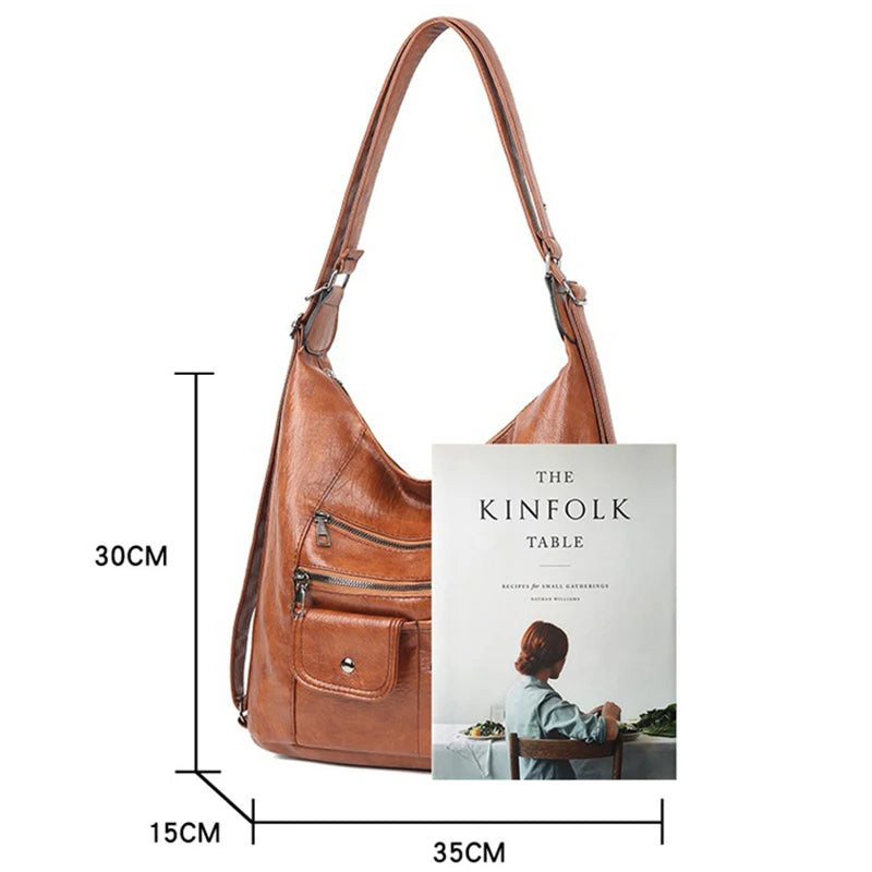 Casual PU Leather Tote Bags for Women Large Capacity Hobo Handbags Retro Patchwork Shoulder Bag Female Crossbody Shopper Bag