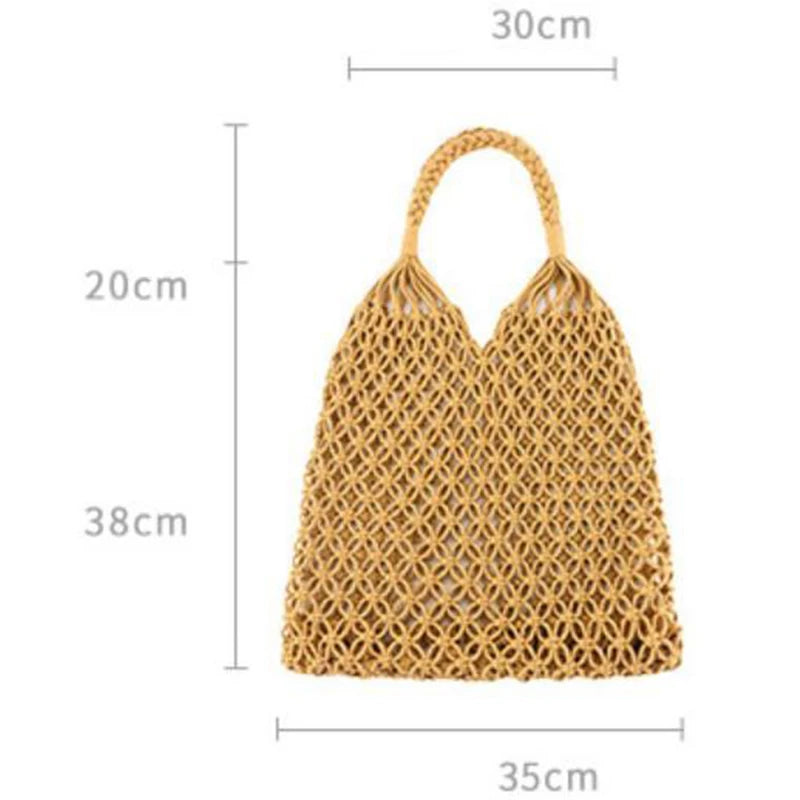 Women Bag Bucket Cotton Beach Bag Bag Casual Hollow Out Solid Soft High-Capacity Shoulder Bag Travel Handbag