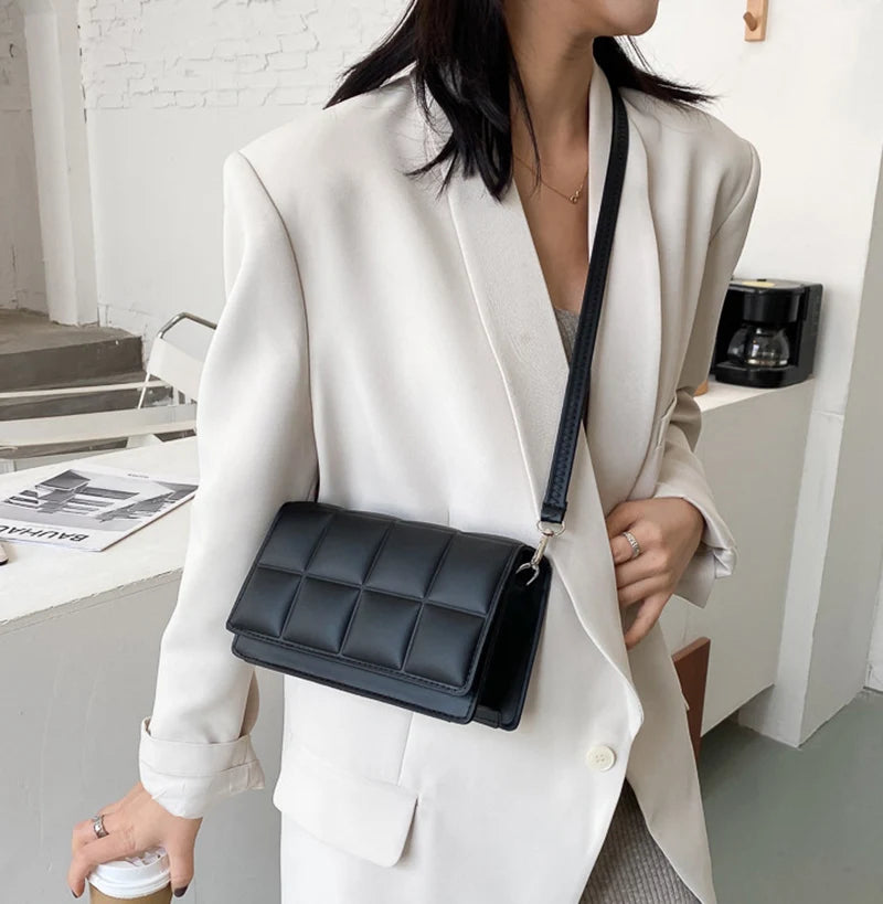 New Solid Color Fashion Shoulder Handbags Female Travel Messenger Bag Plaid Small PU Leather Crossbody Bags For Women