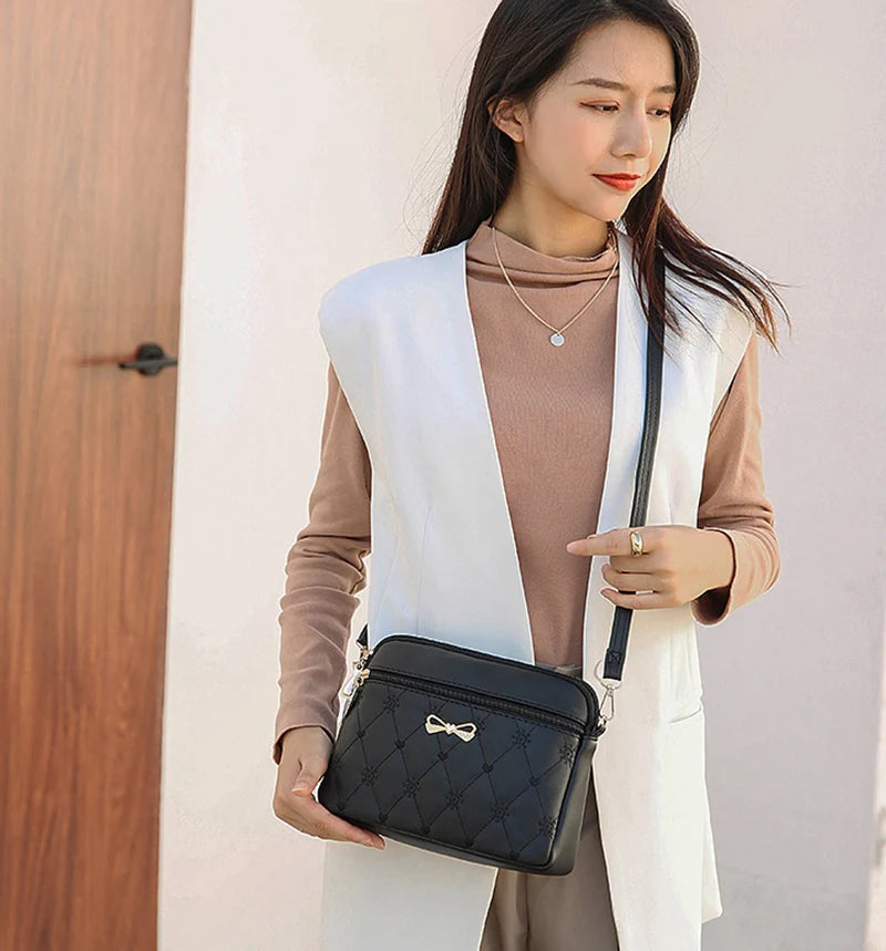 New Arrival Simple Shoulder Bags for Women Embroidery Heart Crossbody Purse Female Leather Black Handbag Small Messenger Bag