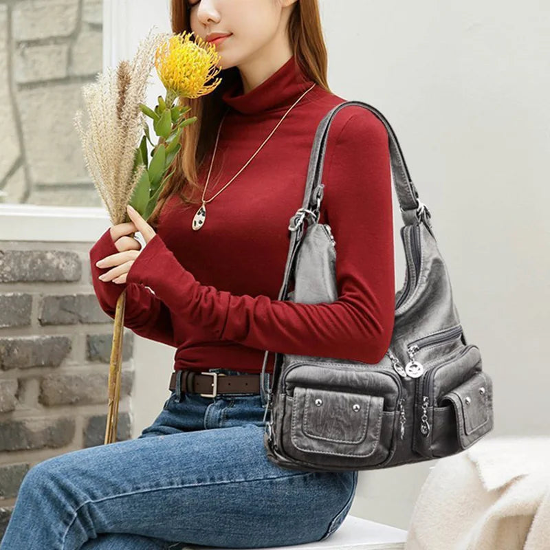 Casual Large Capacity Hobos Bag For Women Travel Shoulder Bags Female Multifunctional Handbag Totes PU Leather Crossbody Bag