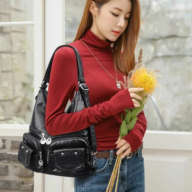 Casual Large Capacity Hobos Bag For Women Travel Shoulder Bags Female Multifunctional Handbag Totes PU Leather Crossbody Bag