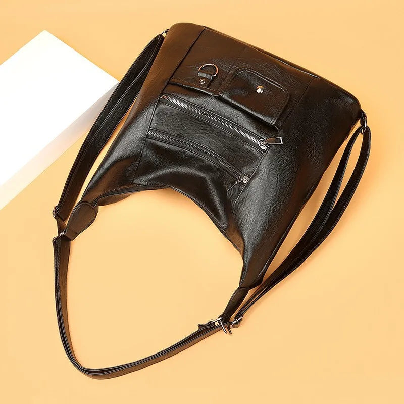 Casual PU Leather Tote Bags for Women Large Capacity Hobo Handbags Retro Patchwork Shoulder Bag Female Crossbody Shopper Bag
