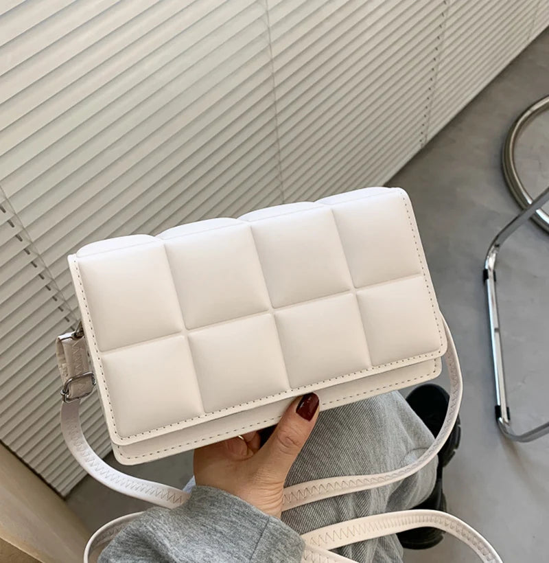 New Solid Color Fashion Shoulder Handbags Female Travel Messenger Bag Plaid Small PU Leather Crossbody Bags For Women