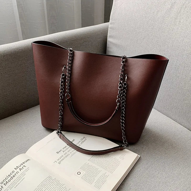 Luxury Designer PU Leather Shoulder Bags For Women Chain Large Capacity Handbags Travel Hand Bag Female Big Tote Bags Bolso